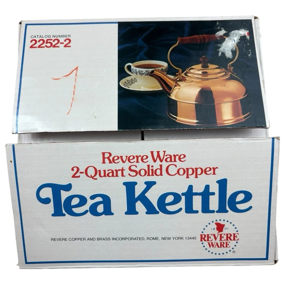 Vintage Revere Ware Solid Copper Tea Kettle 2 Quart 2252-2 Unused NOS Open Box